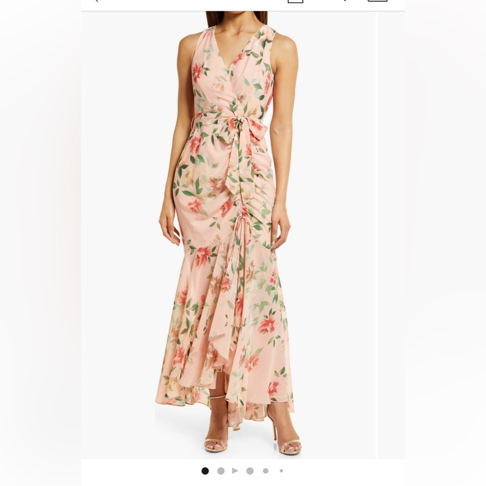 NWT Eliza J Floral Gathered maxi  Dress in blush MSRP $ 188